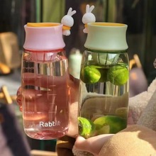 可爱兔子塑料水杯带茶漏学生儿童女孩便携随手杯子防摔果汁泡
