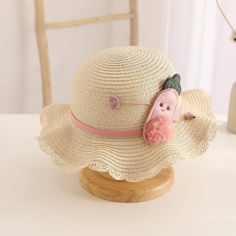 Pink Radish Solid Color Children's Straw Hat Woven Summer Hat Fashion Summer Sun Shade Outing Beach Hat Bag Set Women