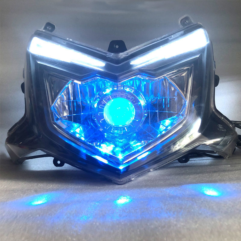 led双光透镜摩托电动车大灯改装鱼眼车头灯远近激光蓝膜海拉高亮
