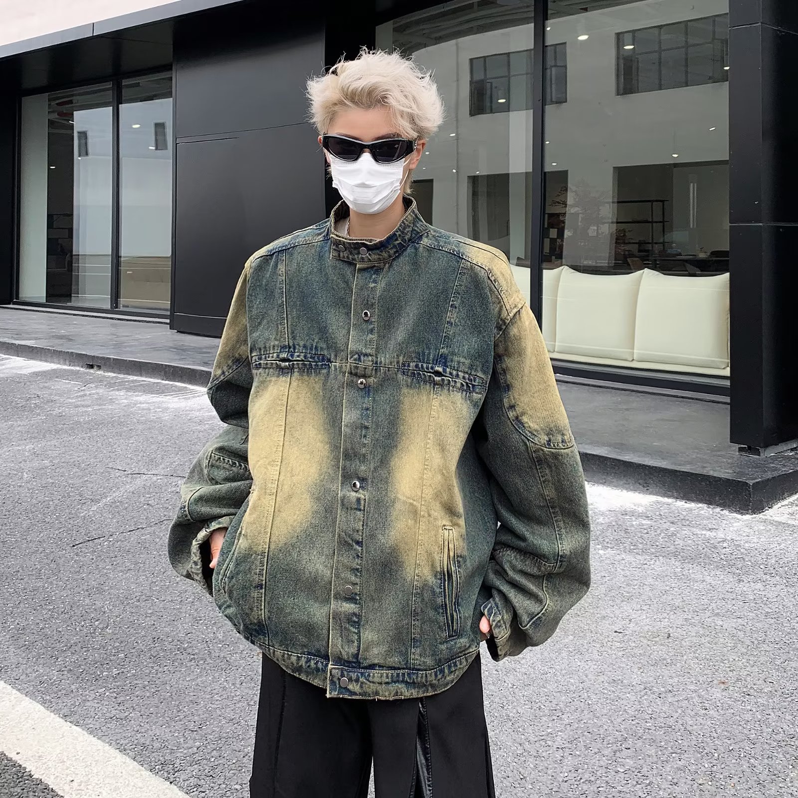 美式复古风工装牛仔外套男秋设计小众水洗做旧开衫夹克2023嘻哈风