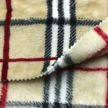 格子印花全涤双面法莱绒法兰绒毛毯浴袍面料针织印花法兰绒布面料