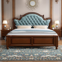 美式复古桃花心实木双人床1.8米卧室软靠床别墅高端家具储物婚床