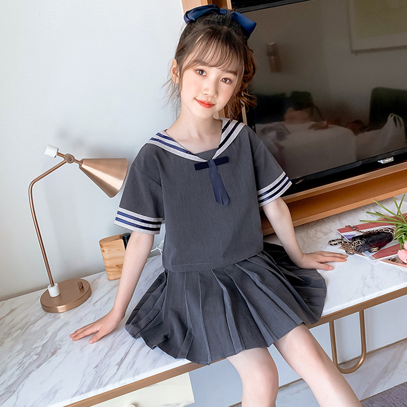 巴拉巴拉女童百褶裙套装11夏季10儿童jk制服12岁水手服小学生夏装