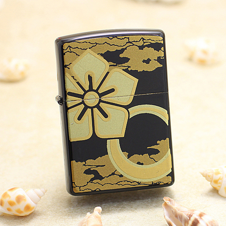 zippo打火机本金莳绘花(黑底)-花草植物系列