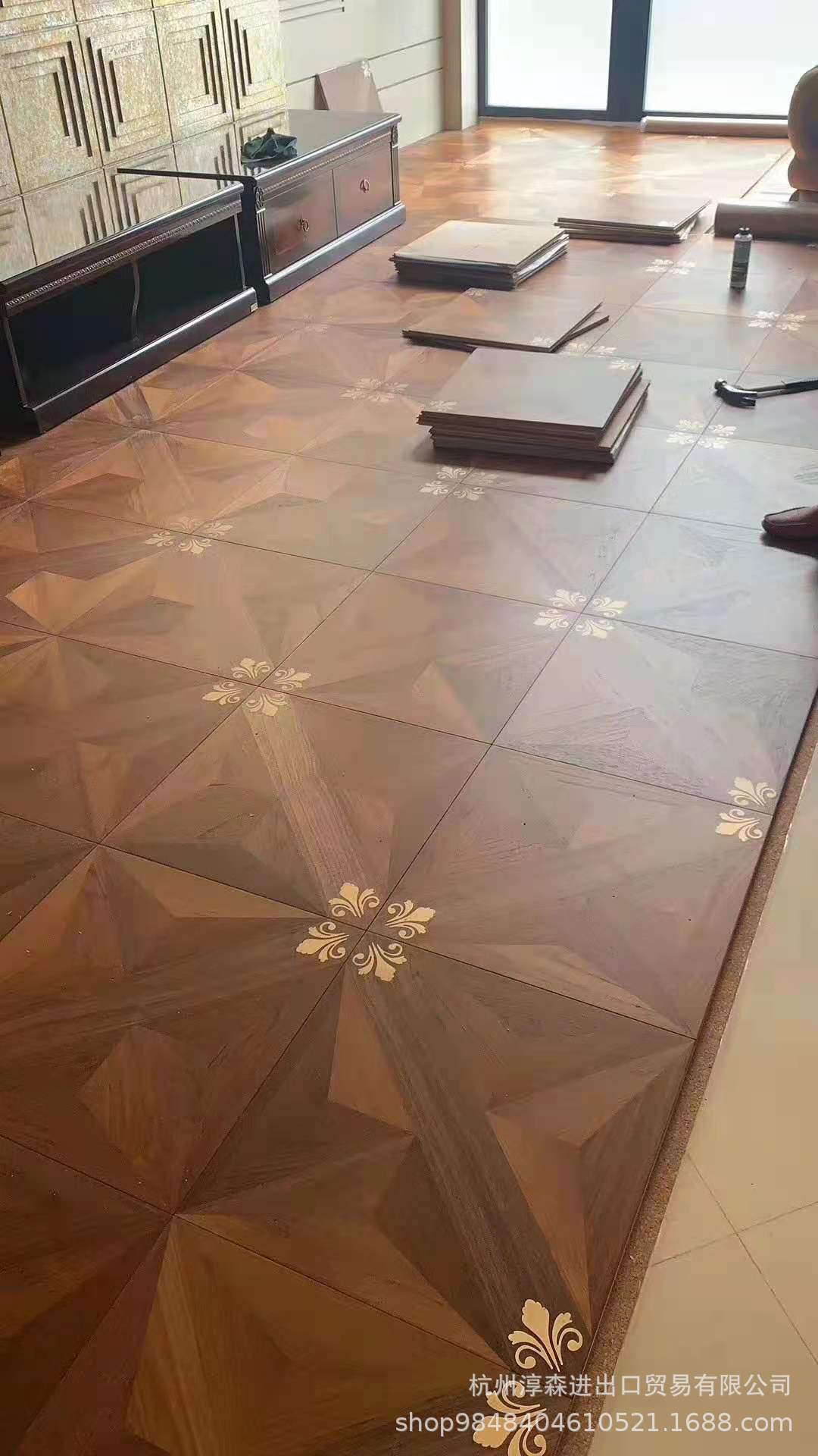 淳森黑胡桃桦木柚木金属铜镶嵌方块艺术书香门第拼花木地板