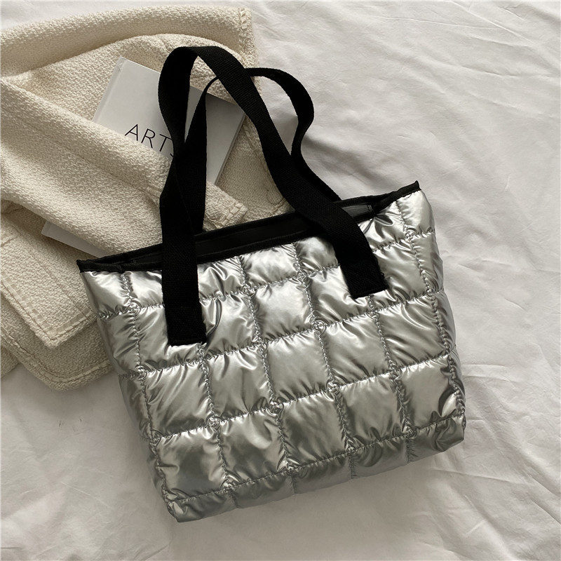 This Year's New down Bag Women's Plaid Handbag Space Cotton Underarm Classic Box Trendy Tote Bag