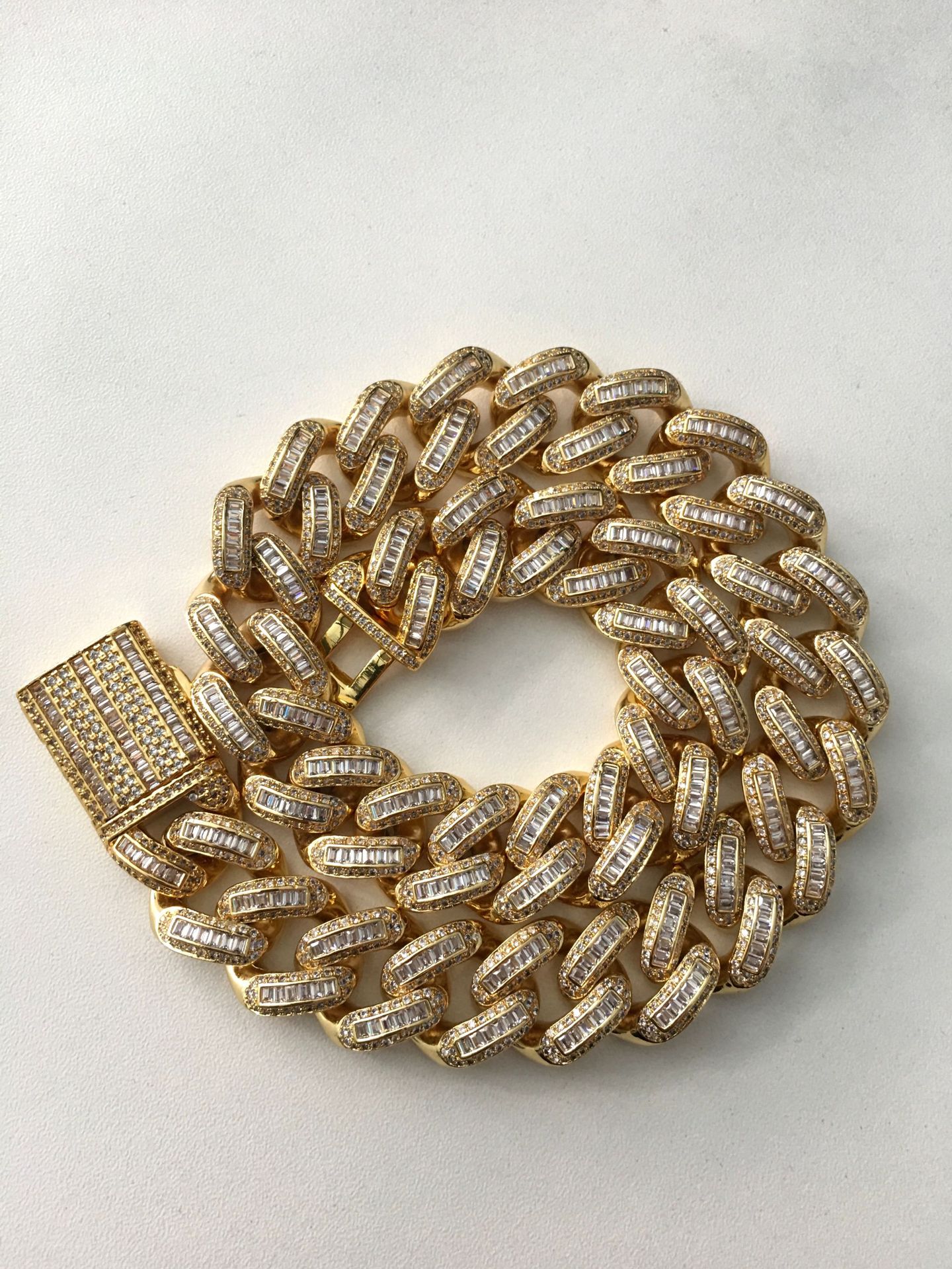 欧美嘻哈古巴链 方圆锆石混合镶嵌古巴链嘻哈项链 cuban chain