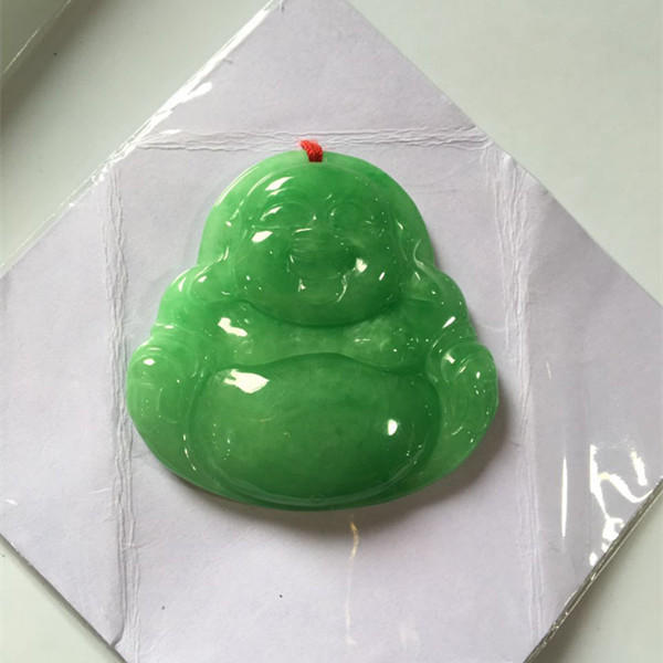 缅甸a货翡翠玉佛吊坠阳绿冰糯种满绿女款佛公挂件弥勒佛笑佛玉牌