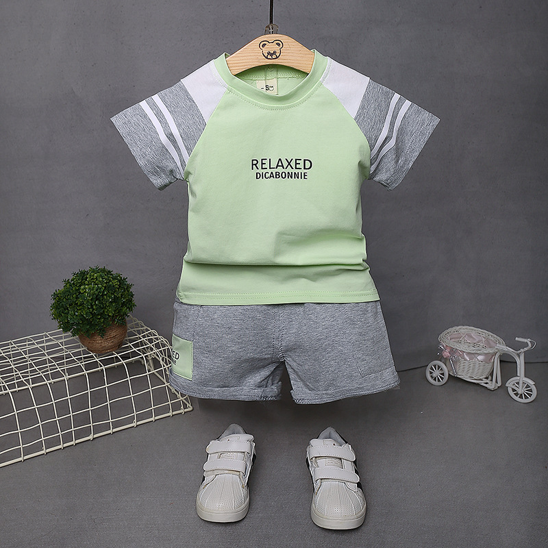 2024男童套装夏季新款休闲洋气字母圆领短袖运动儿童两件套童装潮