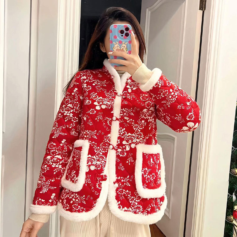 2023小碎花冬季花棉衣东北大花袄国风唐装碎花大棉袄复古小花袄