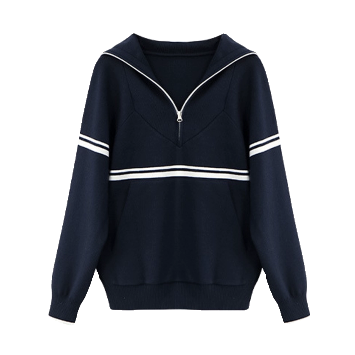 韩国代购针织上衣女白百何同款骄阳伴我半拉链日系海军领秋冬毛衣