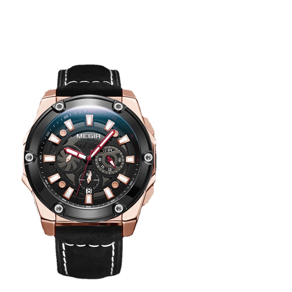 新品美格尔megir手表 男士 大表盘多功能计时运动石英表2122