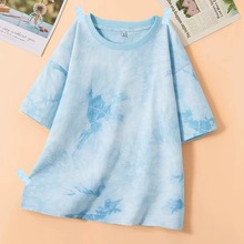 蓝色扎染t恤男女短袖夏季新款纯棉宽松韩版设计感上衣服