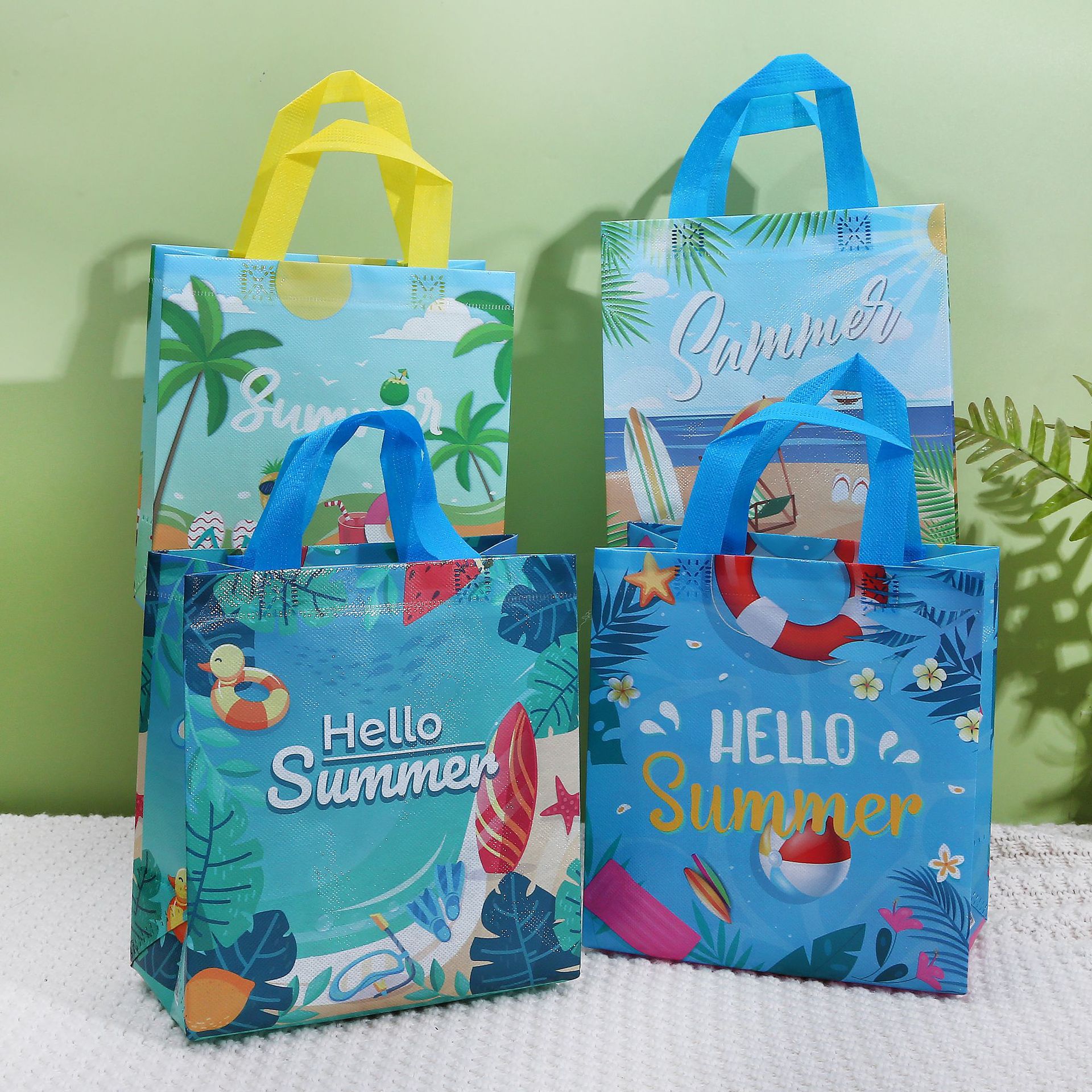Non-Woven Beach Series Shopping Bag Folding Storage Birthday Gift Bag Seaside Handbag Printed Packaging Bag