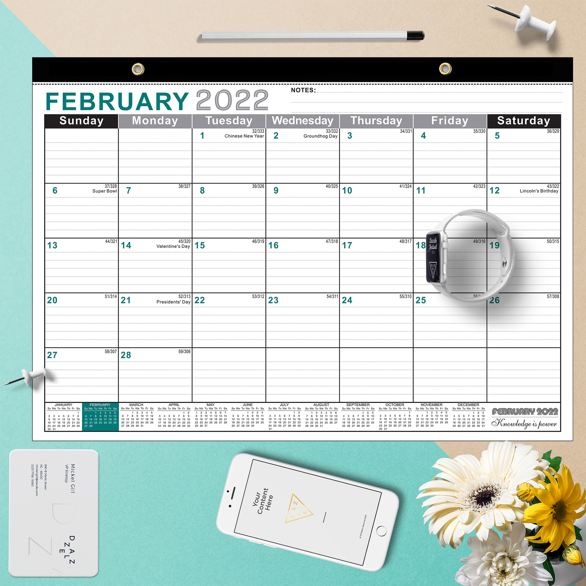 2021英文日历欧美简约美国假期365日程安排记事英文台历专版定制