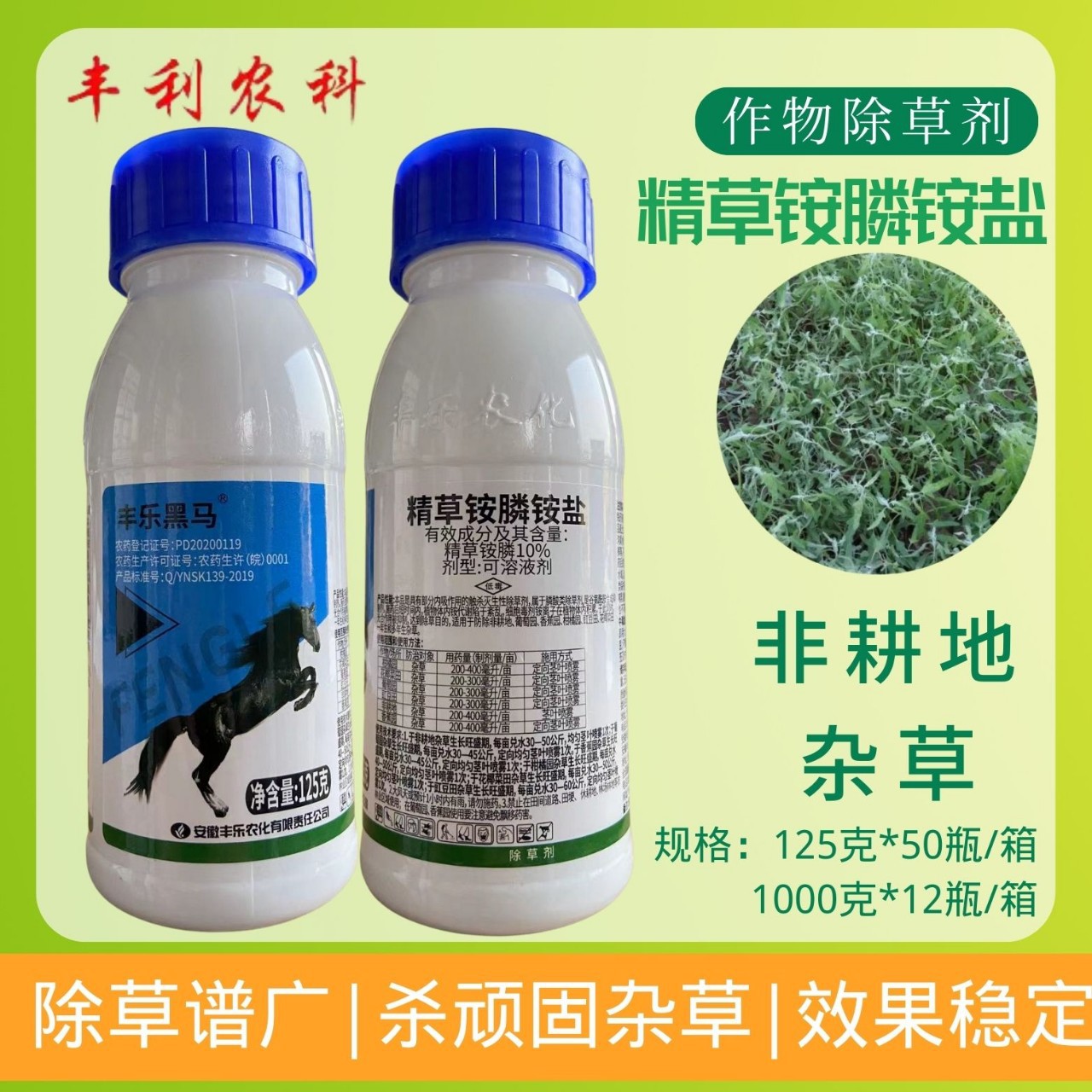 丰乐黑马10%精草铵膦铵盐果园荒地牛筋草小飞蓬杂草除草剂125g