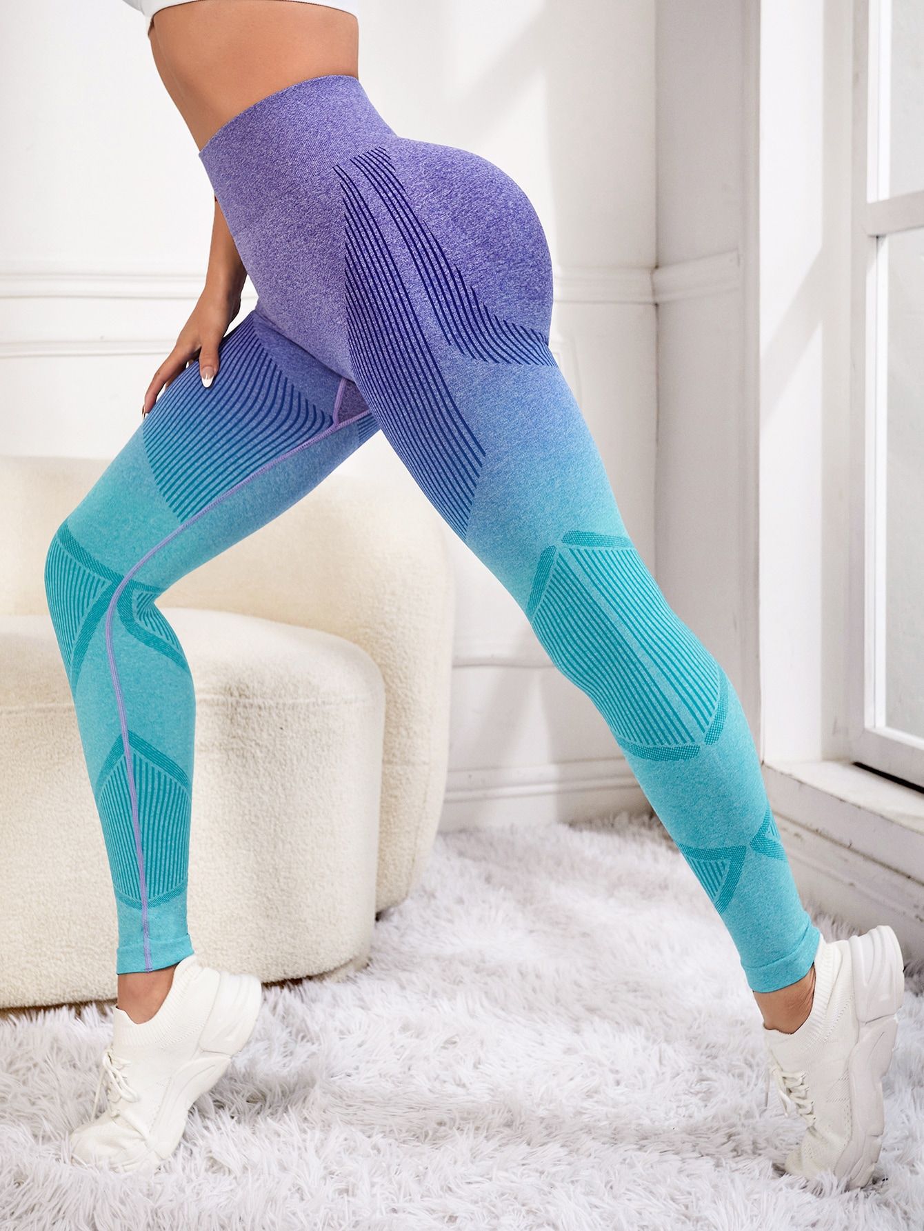 Amazon Cross-Border 2023 Color Gradient Moisture Wicking Trousers Outdoor Slim Legs Gradient Women's Fitness Exercise