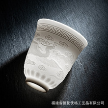 中国白羊脂玉功夫茶杯个人专用陶瓷茶具单只浮雕心经主人杯品茗杯