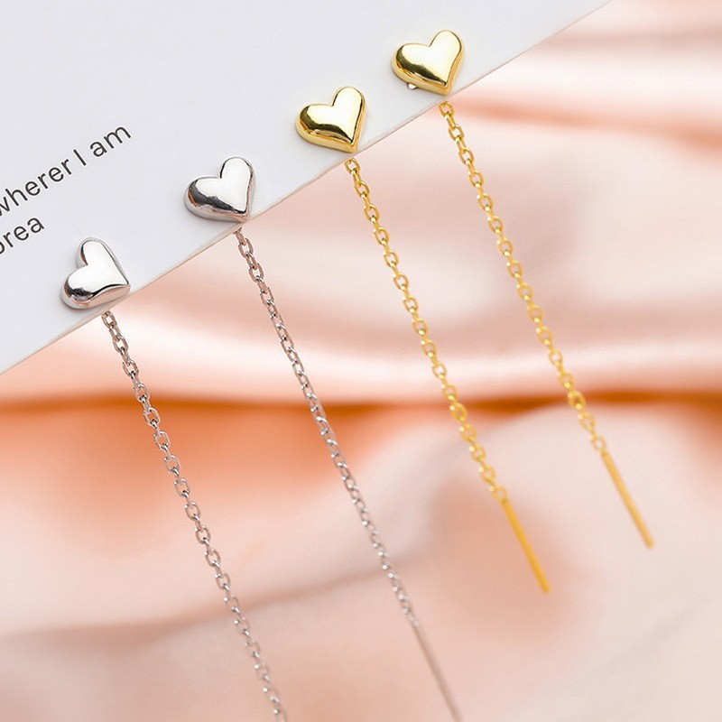 Sterling Silver Needle Heart Shape Earline Korean Style Fresh and Cute Earrings 2021 New Earrings Trendy Girl Earrings