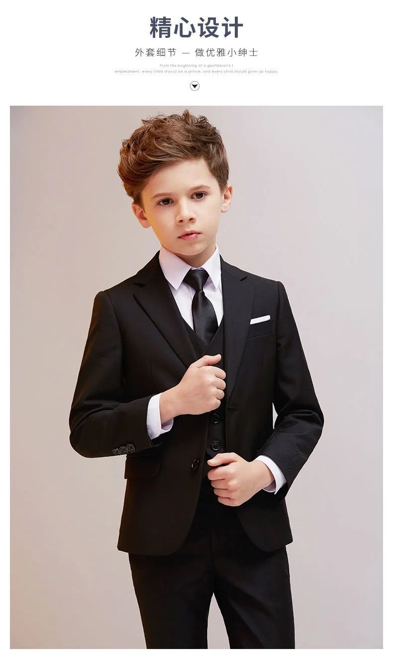 儿童西装套装帅气男童花童礼服钢琴演出服中大童小男孩西服外套冬