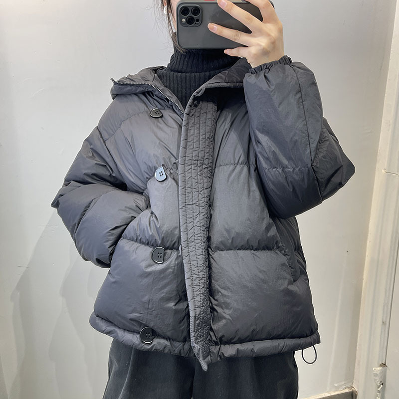 羽绒服女短款冬季2023年新款白鸭绒时尚日系连帽宽松小个子面包服