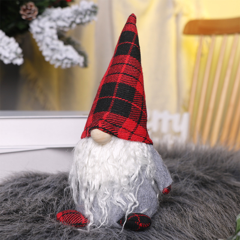 Cross-Border New Ins Style Plaid Christmas Faceless Old Rudolf Baby Doll Decoration Christmas Decorations