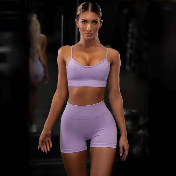 Cross-Border Hot Seamless Brassiere Shorts Fitness Suit Women Backless Sexy Sling Vest Running Exercise Yoga Clothes