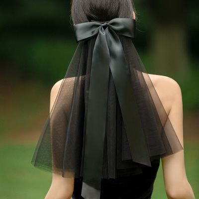 万圣节鬼新娘头纱女巫婚纱写真造型黑色头纱短款蕾丝面纱带梳发饰