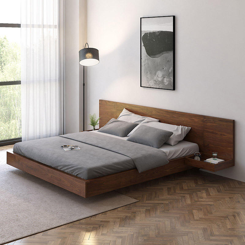 北欧全实木悬浮式矮床日式轻奢风格主卧黑胡桃木樱桃木橡木床婚床