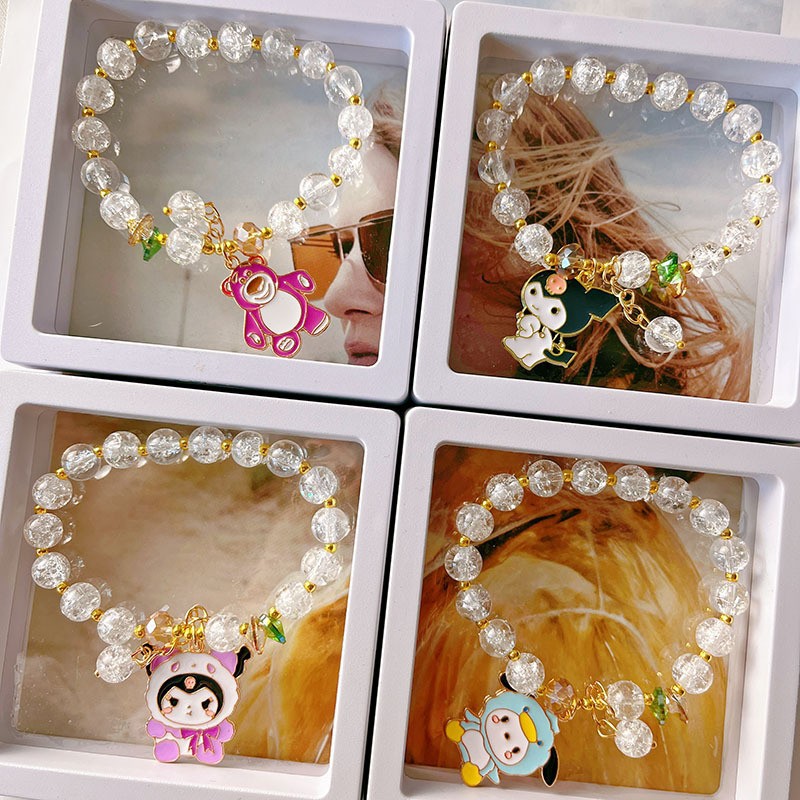 New Children's Sanrio Bracelet Colorful Cracked Cystal Beaded Cinnamoroll Babycinnamoroll DIY Internet Celebrity Beaded Jewelry Wholesale