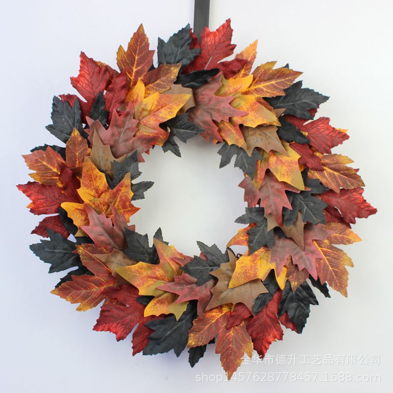 2022 New Cross-Border Hot Sale Simulation Maple Leaf Garland Halloween Simulation Maple Leaf Ring Wall Decoration