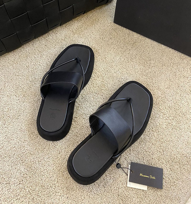 2022夏季新款md女鞋牛皮夹脚厚底凉拖鞋休闲人字型拖鞋外穿半拖