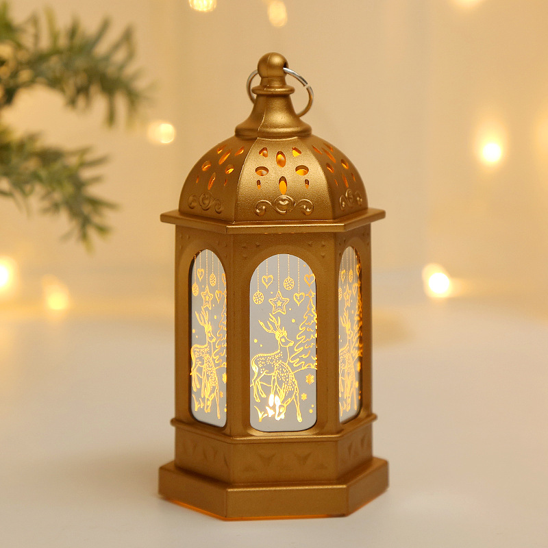 Cross-Border New Arrival Creative Christmas Decoration Props LED Electronic Candle Light Portable Storm Lantern Candlestick Gift Gift