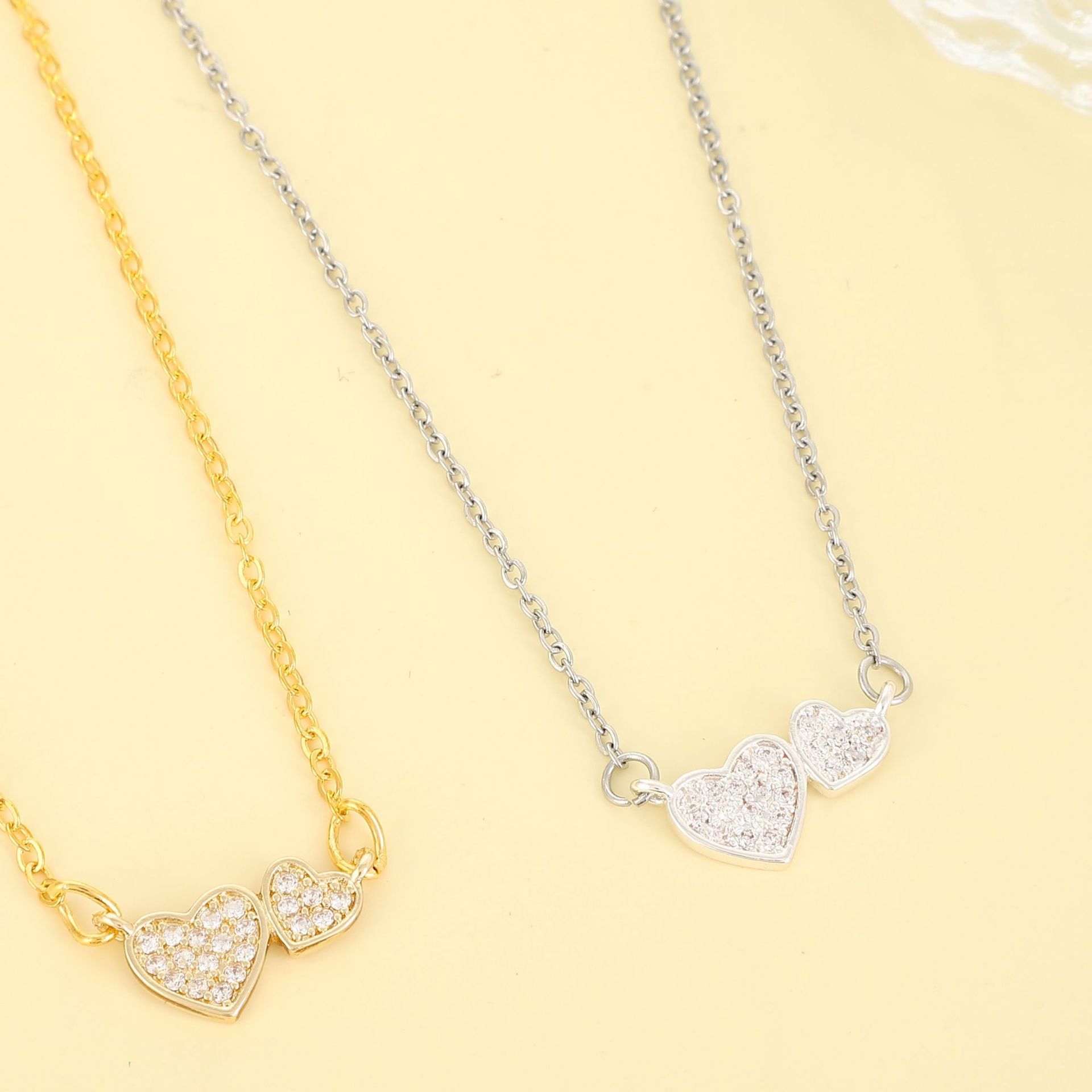 欧美跨境亚马逊爆款魅力双爱心项链轻奢小众百搭钛钢七夕礼物礼品