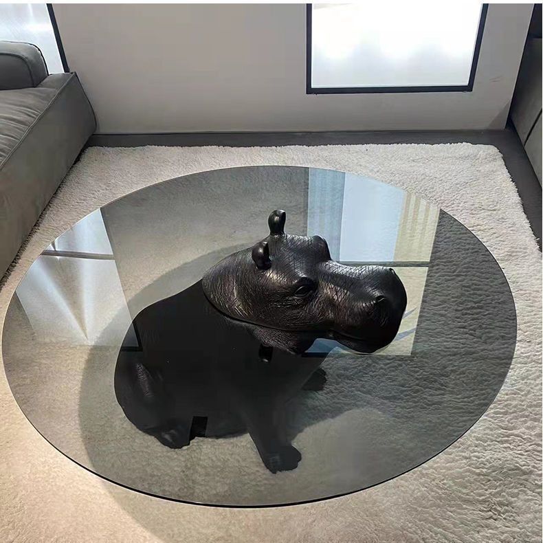 个性创意动物河马茶几网红玻璃圆形小茶几客厅家用现代轻奢