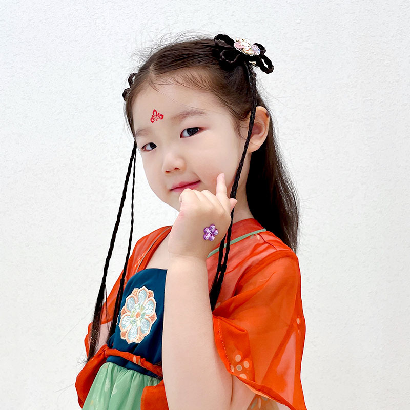 2021国潮汉服头饰小辫子假发中国风儿童花朵蝴蝶卡通萌物发箍发夹
