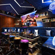 时尚KTV酒吧派对房整店定制 高档发光玻璃茶几沙发组合成套餐桌椅