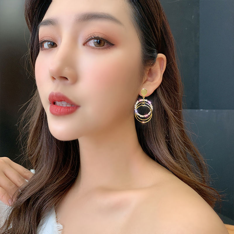 精品女银针韩国气质圆环耳环流潮圆圈网红精致耳坠直播货源-阿里巴巴