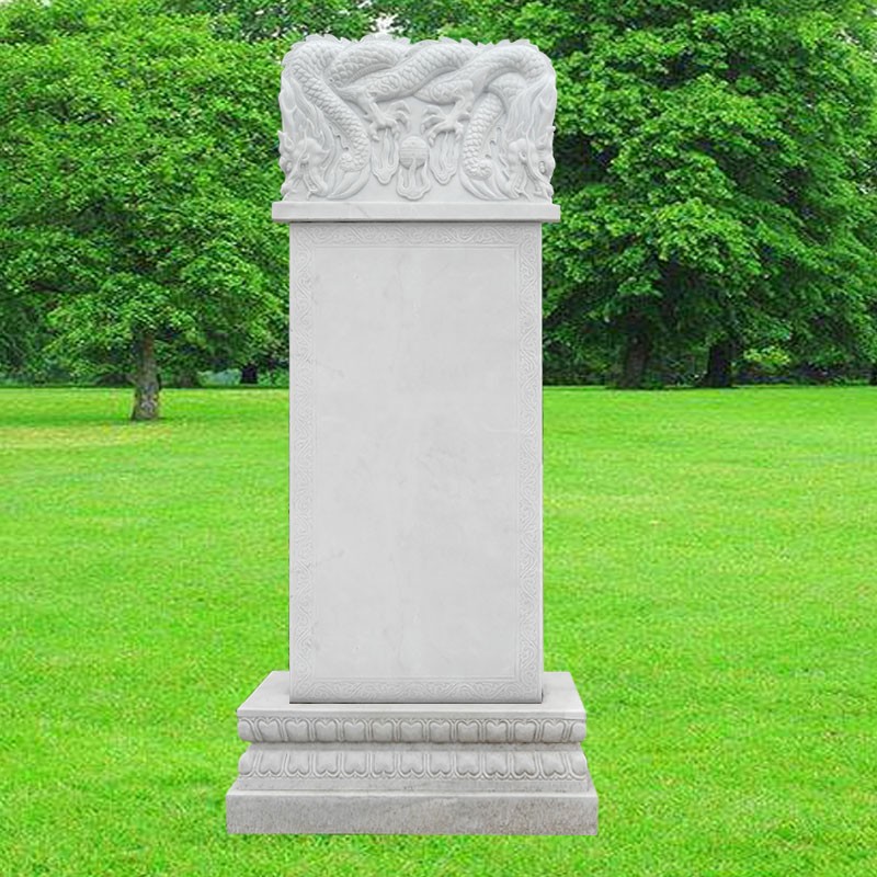 定制汉白玉石碑石雕龙凤墓碑农村土葬家族墓碑陵园香炉小狮子摆件