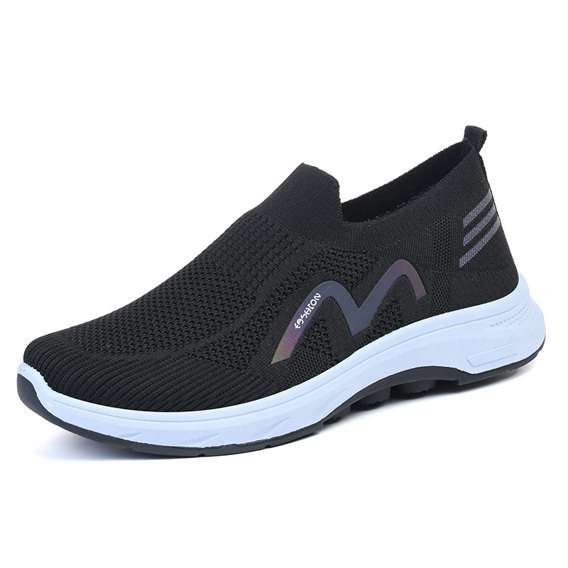 Men's Shoes 2024 Spring Style Flying Woven Slip-on Comfortable Middle-Aged and Elderly Casual Shoes Mesh Breathable Men's Sports Shoes