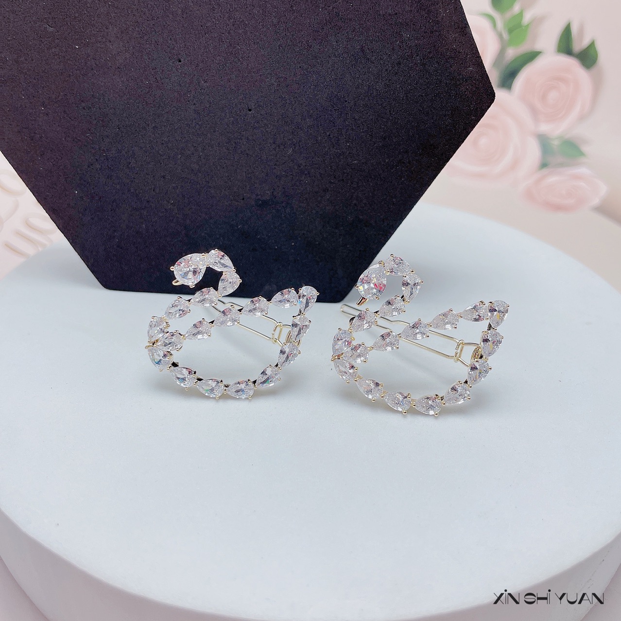 天鹅头饰微镶锆石发夹日韩镂空扣夹刘海夹顶夹边夹小发卡盘发对夹