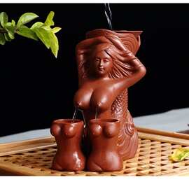 创意紫砂美女茶漏个性感美人鱼喷水茶滤情趣女人双乳可养茶宠摆件