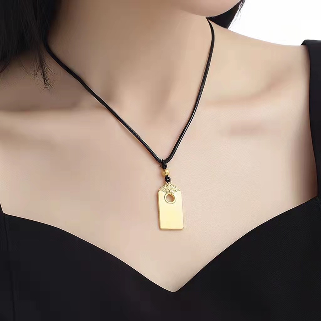 越南沙金古法瑞兽衔环无事牌吊坠黄铜镀金复古平安无事牌男女项链