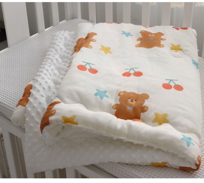 儿童宝宝被子纯棉双层印花纱布豆绒款新生儿小被子婴儿夏凉被盖毯