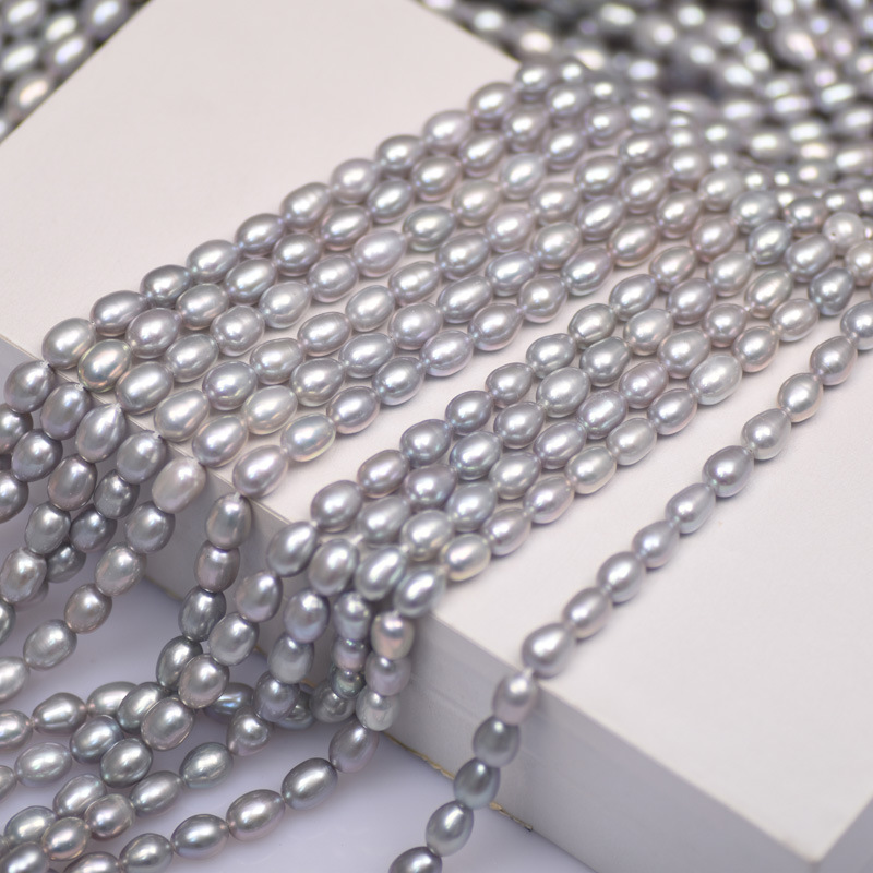 天然淡水珍珠7-8mm灰色米珠diy材料包手工配件项链手链半成品批发