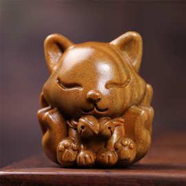 阿根廷绿檀木雕刻手把件摆件九尾狐狸礼品工艺品文玩直播货源批发