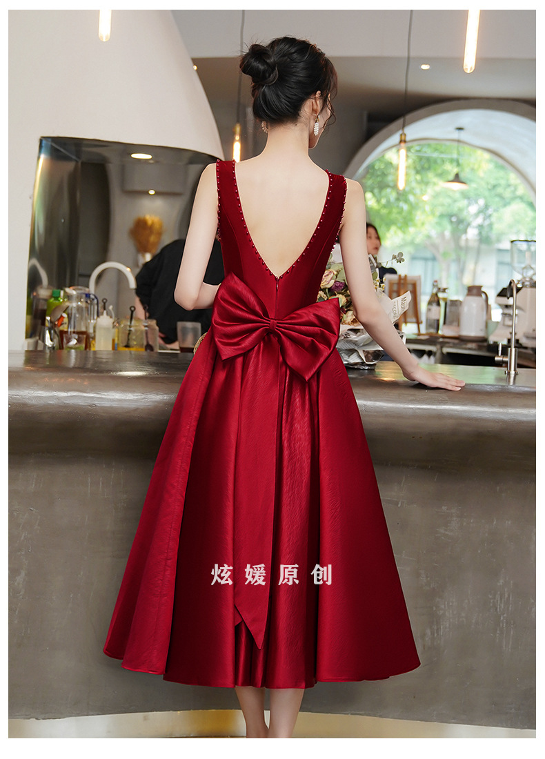 钉珠敬酒服新娘2022新款订婚小礼服连衣裙酒红色日常可穿春季