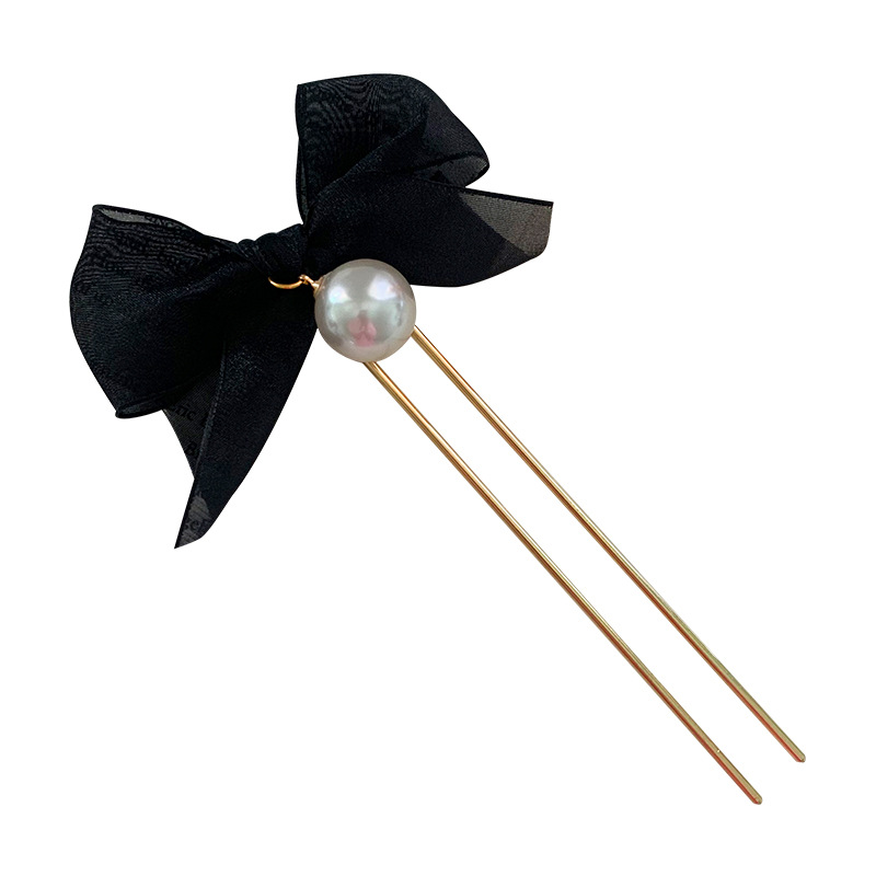 New Fabric Craft Metal Updo Hairpin Minimalistic Temperamental U-Shaped Updo Bow Hair Clasp Bun Hairpin Pin