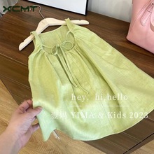 韩系女童连衣裙夏季洋气儿童时髦棉背心裙女宝宝小清新绿色裙子