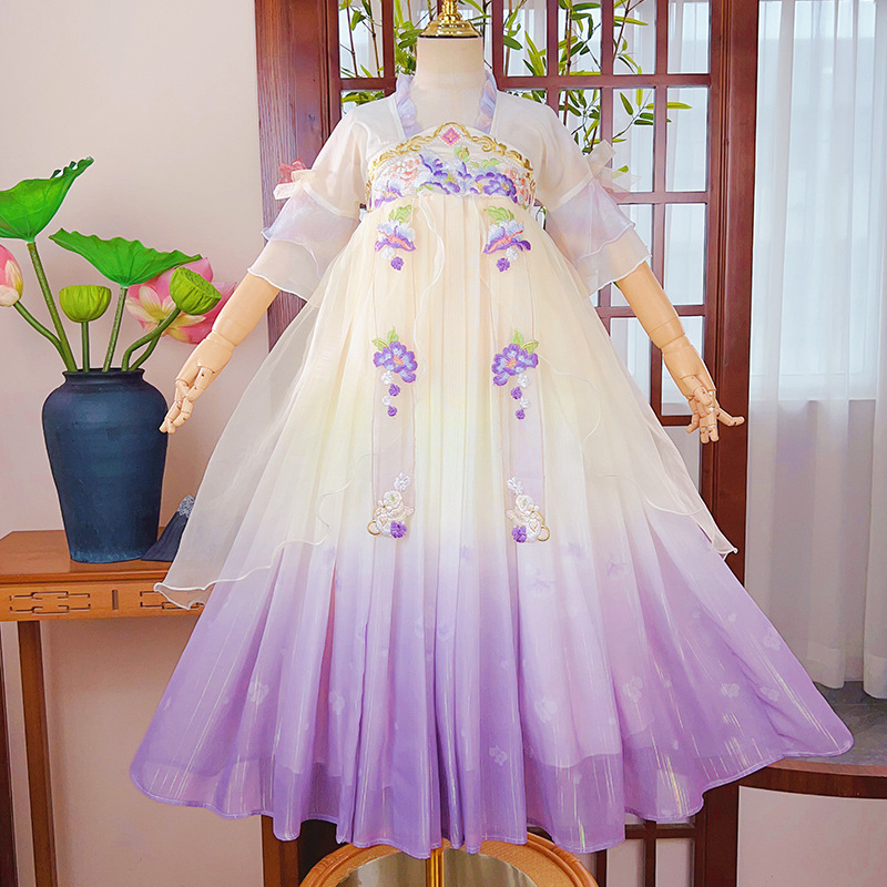 2024新款汉服女童唐制刺绣儿童古装超仙连衣裙中国风襦裙夏季批发